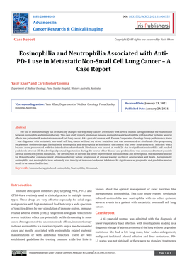Eosinophilia and Neutrophilia Associated with Antipd-1 Use In