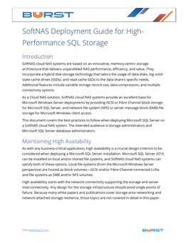 Softnas Deployment Guide for High- Performance SQL Storage