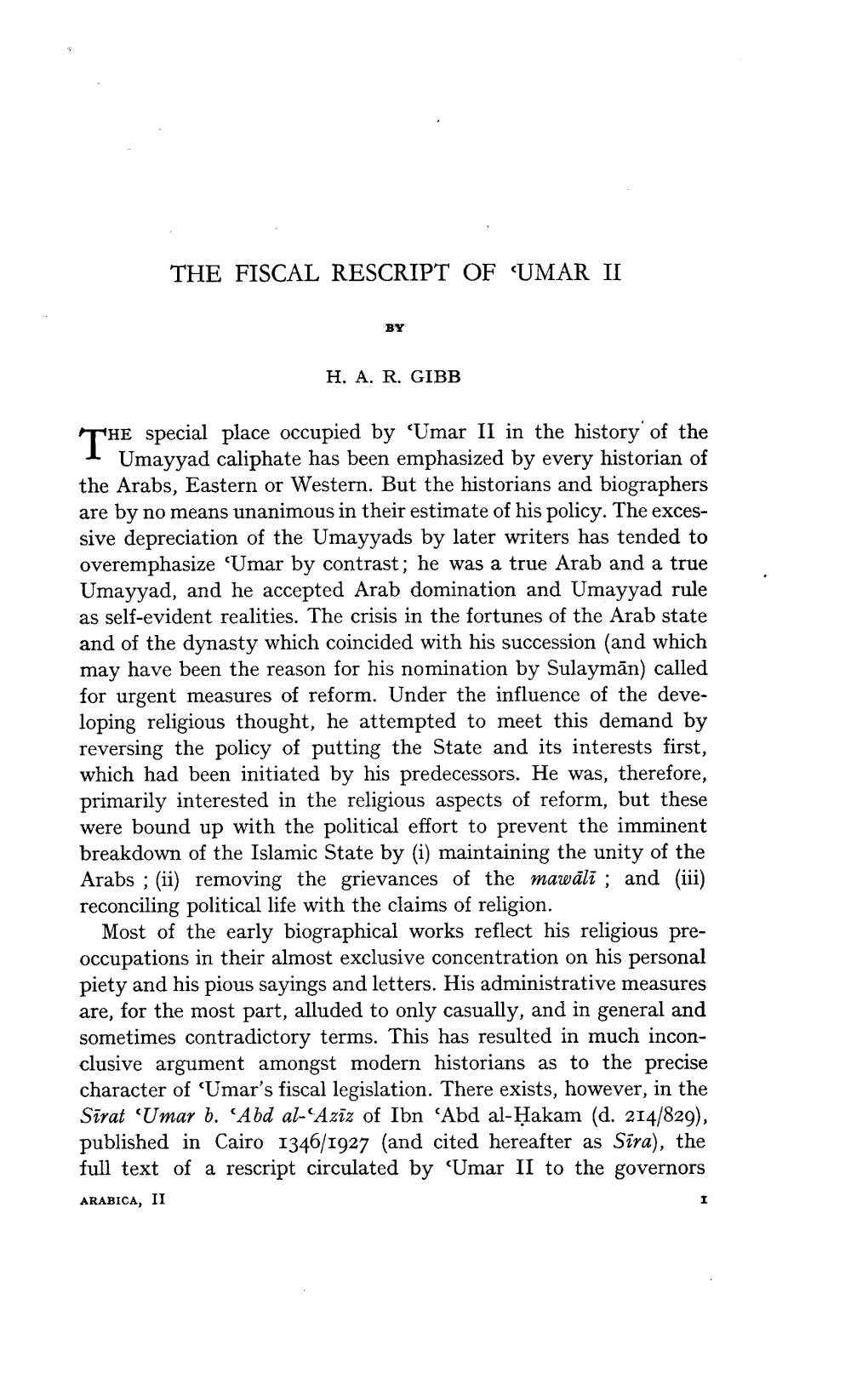 The Fiscal Rescript of 'Umar Ii