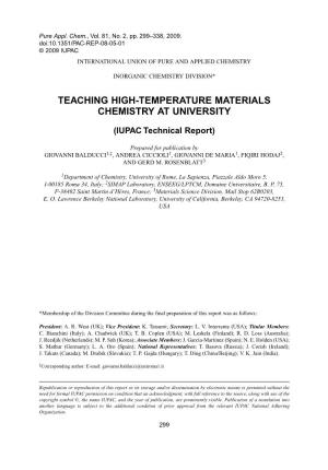 Teaching High-Temperature Materials Chemistry at University