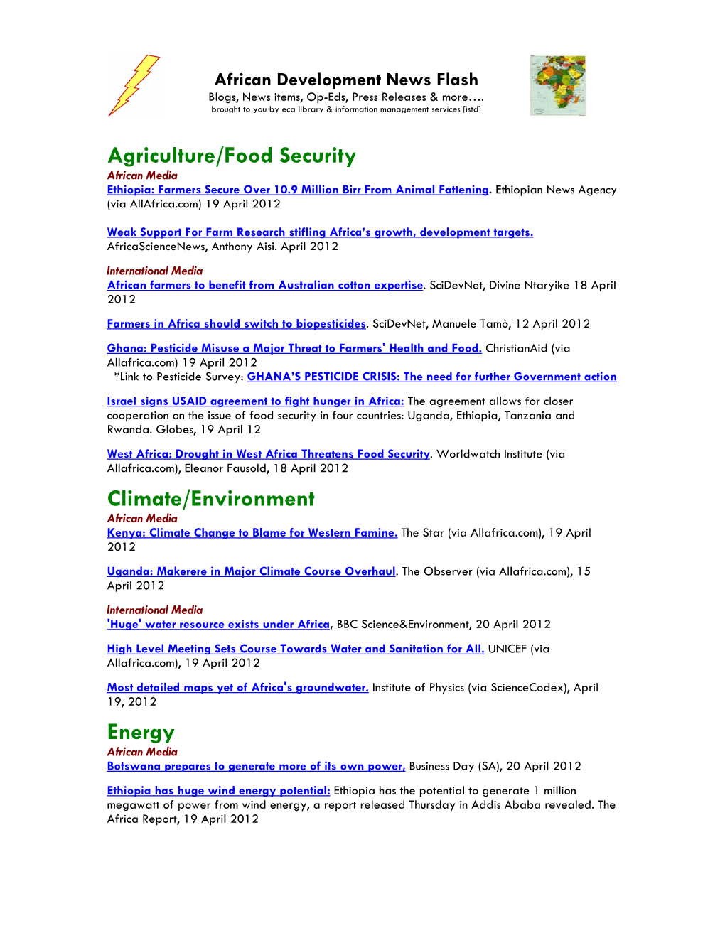Agriculture/Food Security Climate/Environment Energy