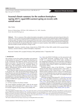 Seasonal Climate Summary for the Southern Hemisphere (Spring 2017): Equal-Fifth Warmest Spring on Record, with Rainfall Mixed