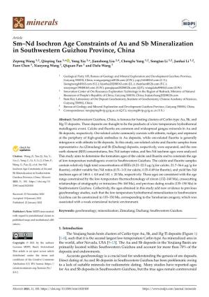 Sm–Nd Isochron Age Constraints of Au and Sb Mineralization in Southwestern Guizhou Province, China
