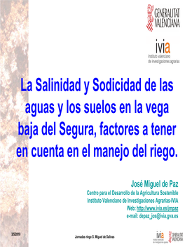 La Salinidad Y Sodicidad De Las Aguas Y Los Suelos En La Vega Baja Del Segura, Factores a Tener En Cuenta En El Manejo Del Riego