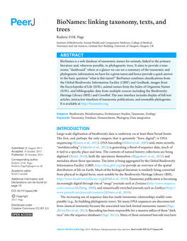 Bionames: Linking Taxonomy, Texts, and Trees Roderic D.M