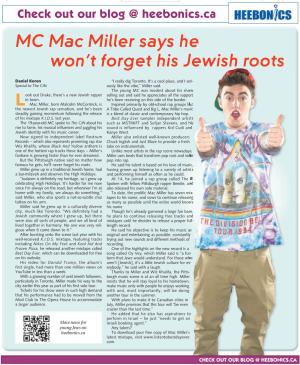 MC Mac Miller Says He Won't Forget His Jewish Roots