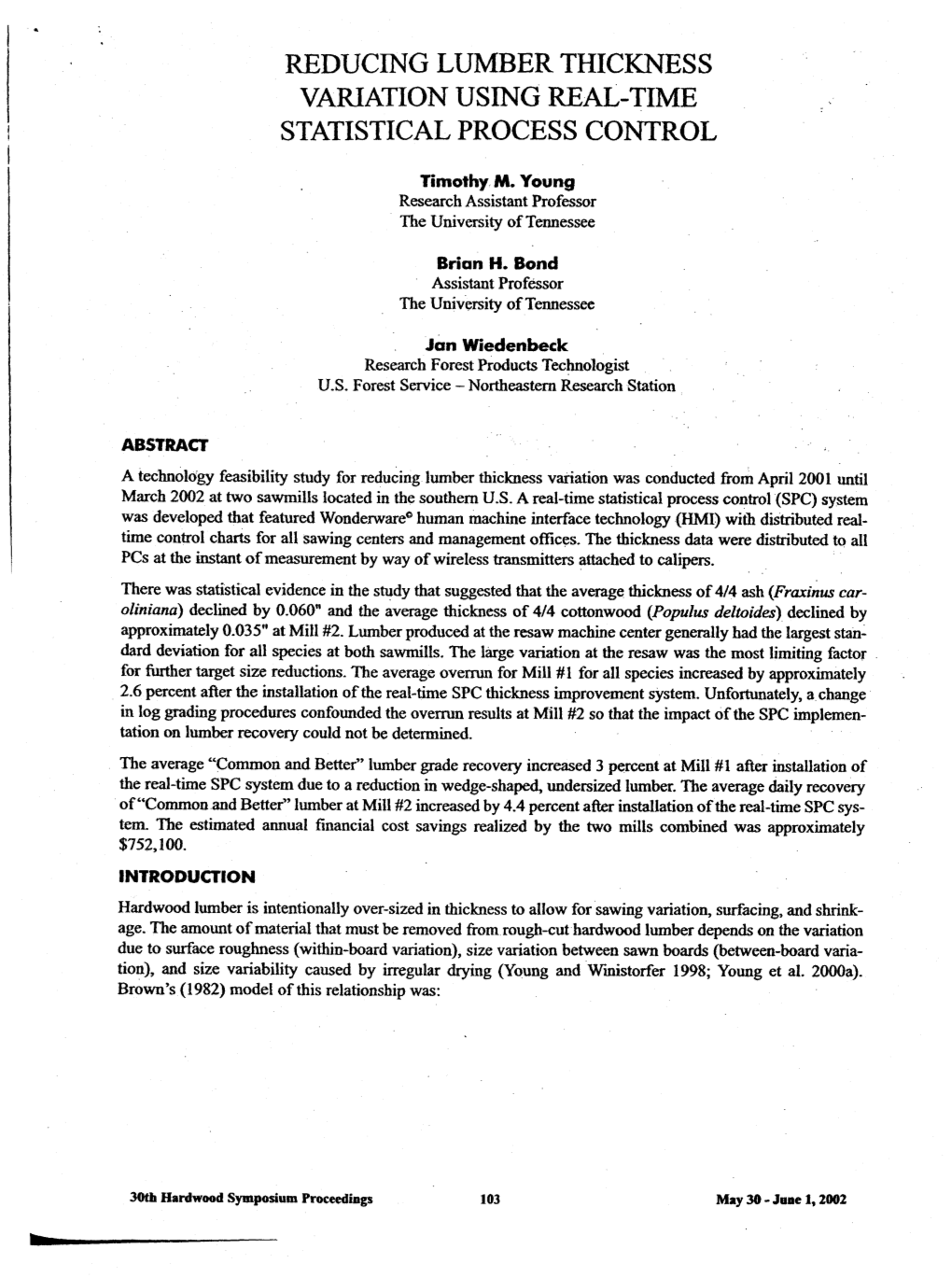 Reducing Lumber Thickness Statistical Process Control