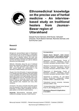 Ethnomedicinal Knowledge on the Precise Use of Herbal Medicine - an Interview- Based Study on Traditional Healers from Jaunsar