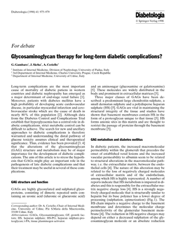 Glycosaminoglycan Therapy for Long-Term Diabetic Complications?