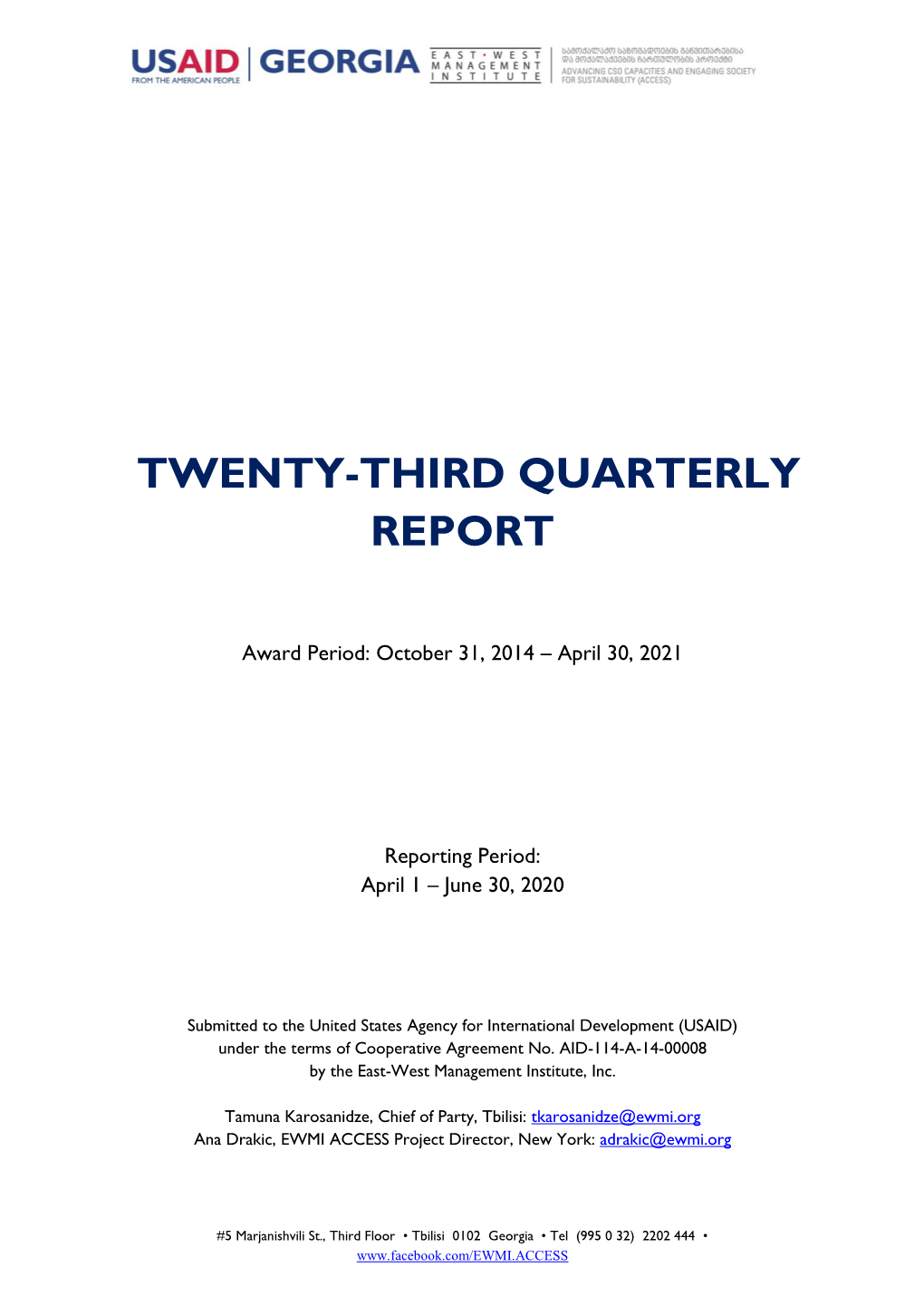 Twenty-Third Quarterly Report