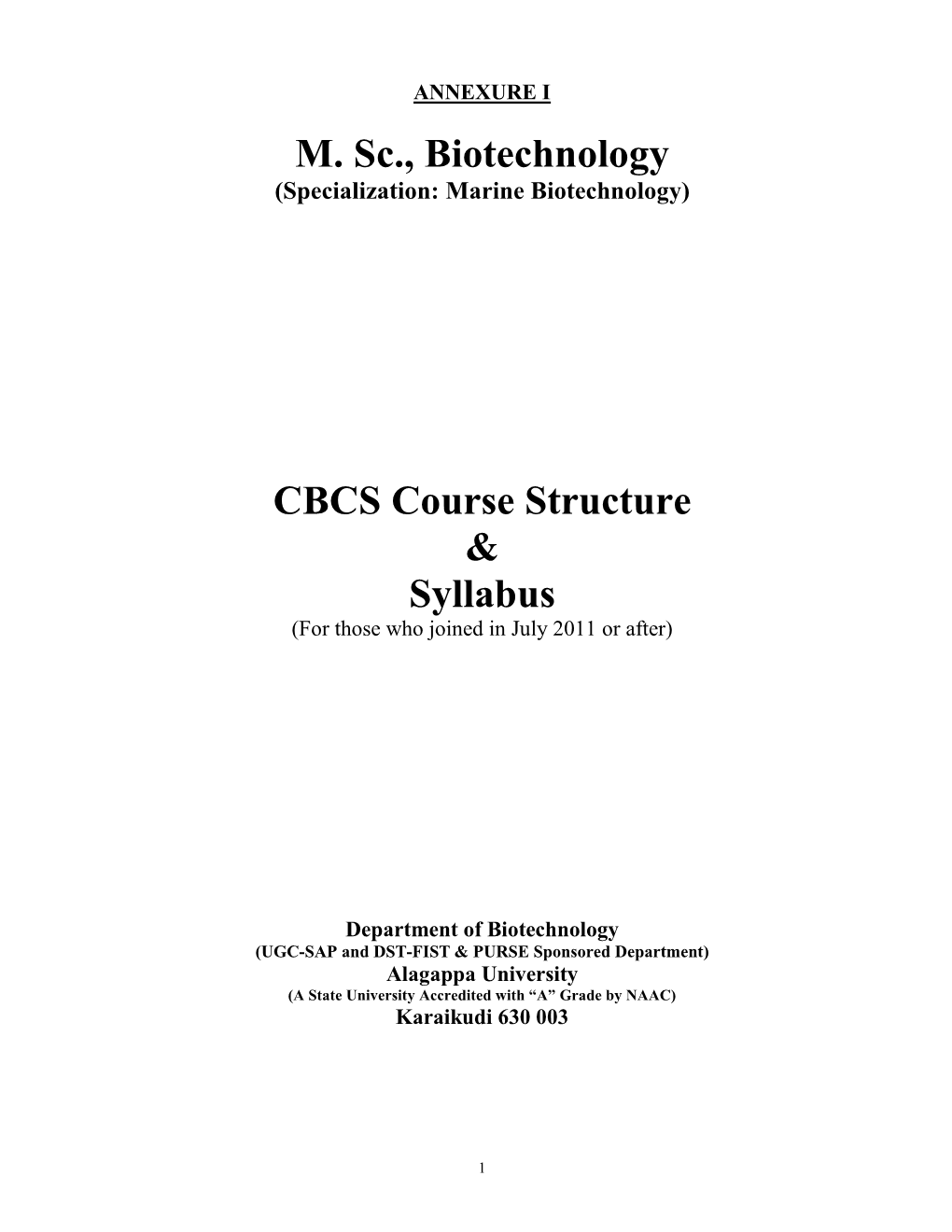 Alagappa University M. Sc. Biotechnology