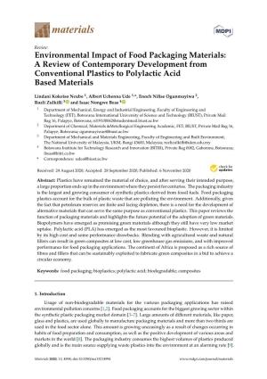 Environmental Impact of Food Packaging Materials: a Review of Contemporary Development from Conventional Plastics to Polylactic Acid Based Materials