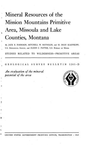 Mineral Resources of the Mission Mountains Primitive Area, Missoula and Lake Counties, Montana