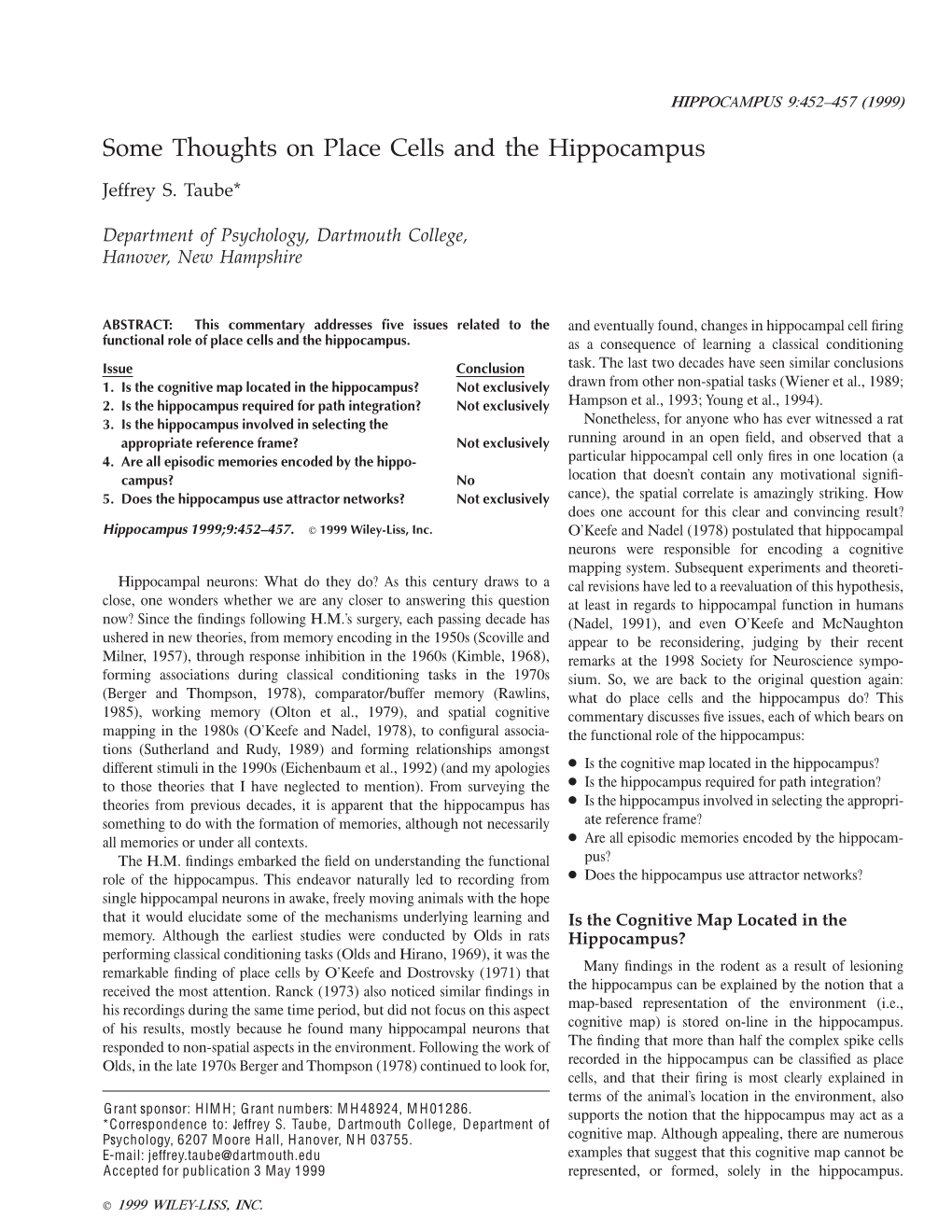 Some Thoughts on Place Cells and the Hippocampus