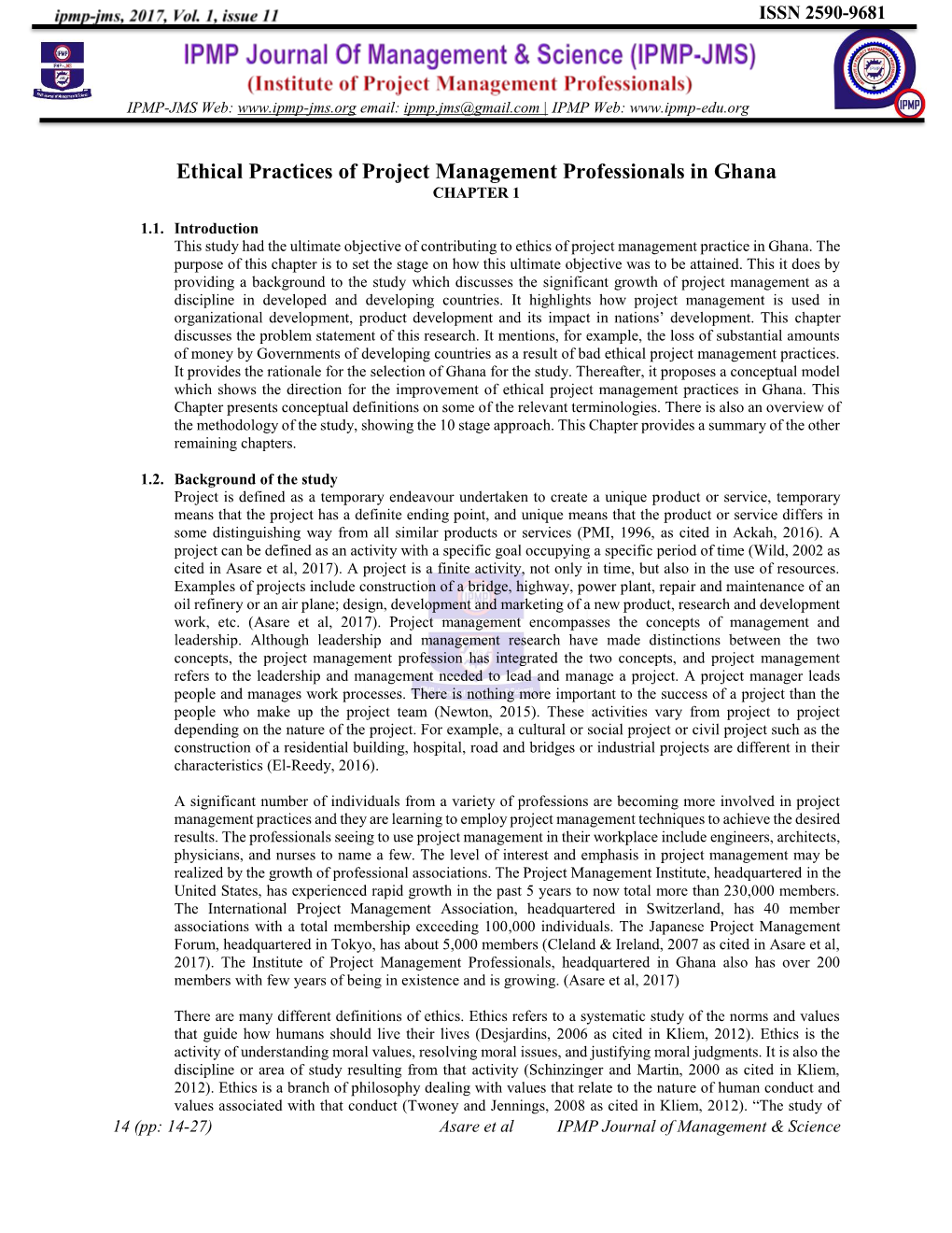 Ethical Practices of Project Management Professionals in Ghana CHAPTER 1