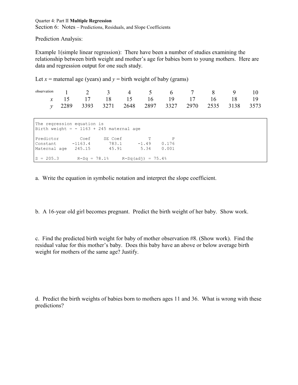 Quarter 4: Part II Multiple Regression