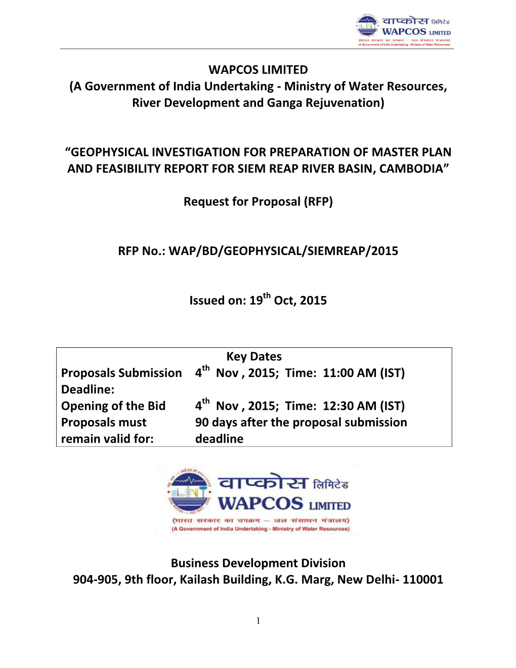 WAPCOS LIMITED (A Government of India Undertaking - Ministry of Water Resources, River Development and Ganga Rejuvenation)