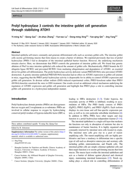 Prolyl Hydroxylase 3 Controls the Intestine Goblet Cell Generation Through Stabilizing ATOH1