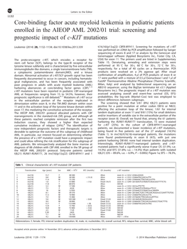 Core-Binding Factor Acute Myeloid Leukemia in Pediatric Patients Enrolled in the AIEOP AML 2002/01 Trial: Screening and Prognostic Impact of C-KIT Mutations