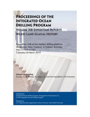 Proceedings of the Integrated Ocean Drilling Program Volume 318 Expedition Reports WILKES LAND GLACIAL HISTORY