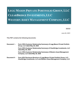 Legg Mason Private Portfolio Group, Llc Clearbridge Investments, Llc Western Asset Management Company