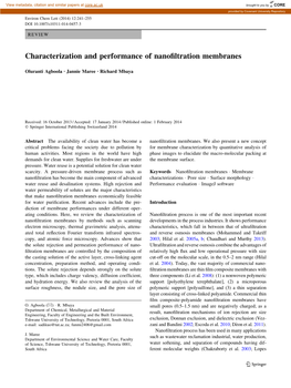 Characterization and Performance of Nanofiltration Membranes