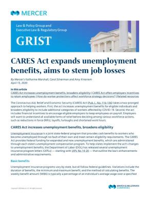 CARES Act Expands Unemployment Benefits, Aims to Stem Job Losses