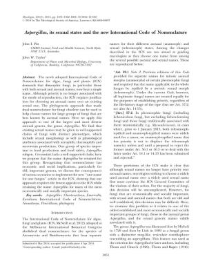 Aspergillus, Its Sexual States and the New International Code of Nomenclature