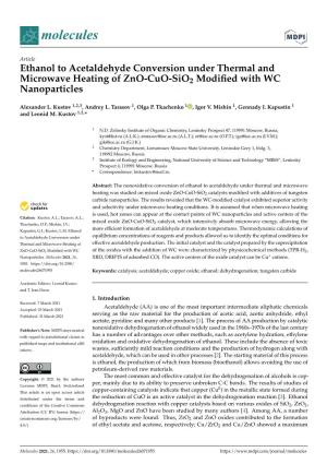 Ethanol to Acetaldehyde Conversion Under Thermal and Microwave Heating of Zno-Cuo-Sio2 Modified with WC Nanoparticles
