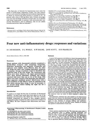 Four New Anti-Inflammatory Drugs: Responses and Variations