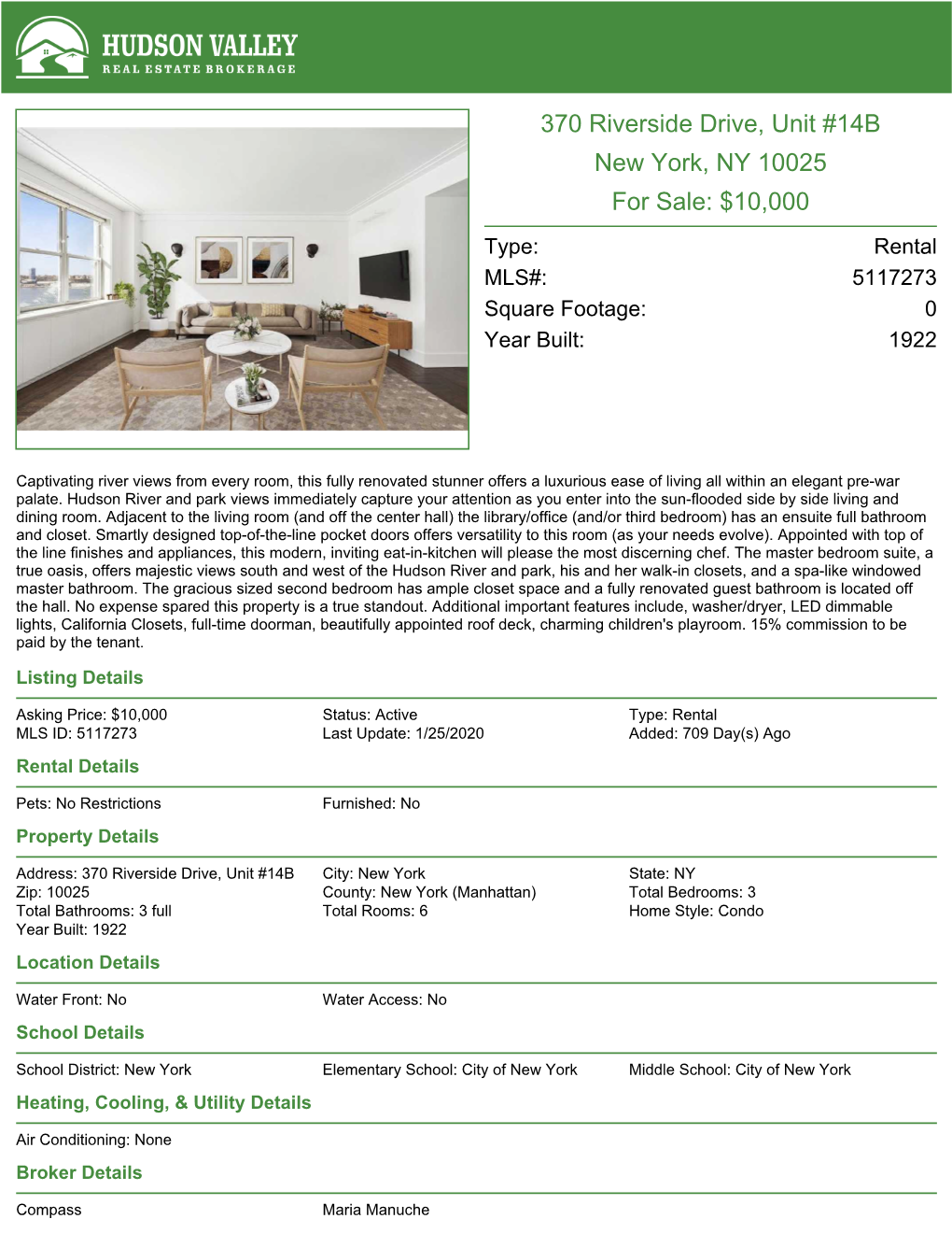 370 Riverside Drive, Unit #14B, New York, NY 10025