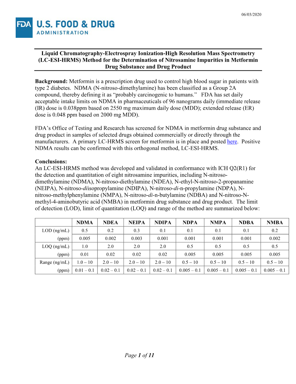 Method of Dectection of Nitrosamine Impurities in Metformin