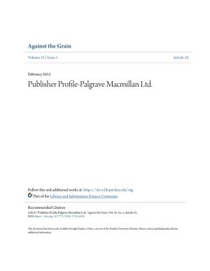 Publisher Profile-Palgrave Macmillan Ltd
