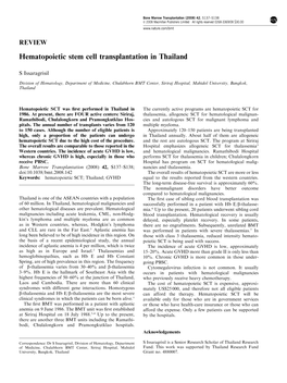 Hematopoietic Stem Cell Transplantation in Thailand