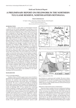 A Preliminary Report on Fieldwork in the Northern Tuli Game Reserve, Northeastern Botswana