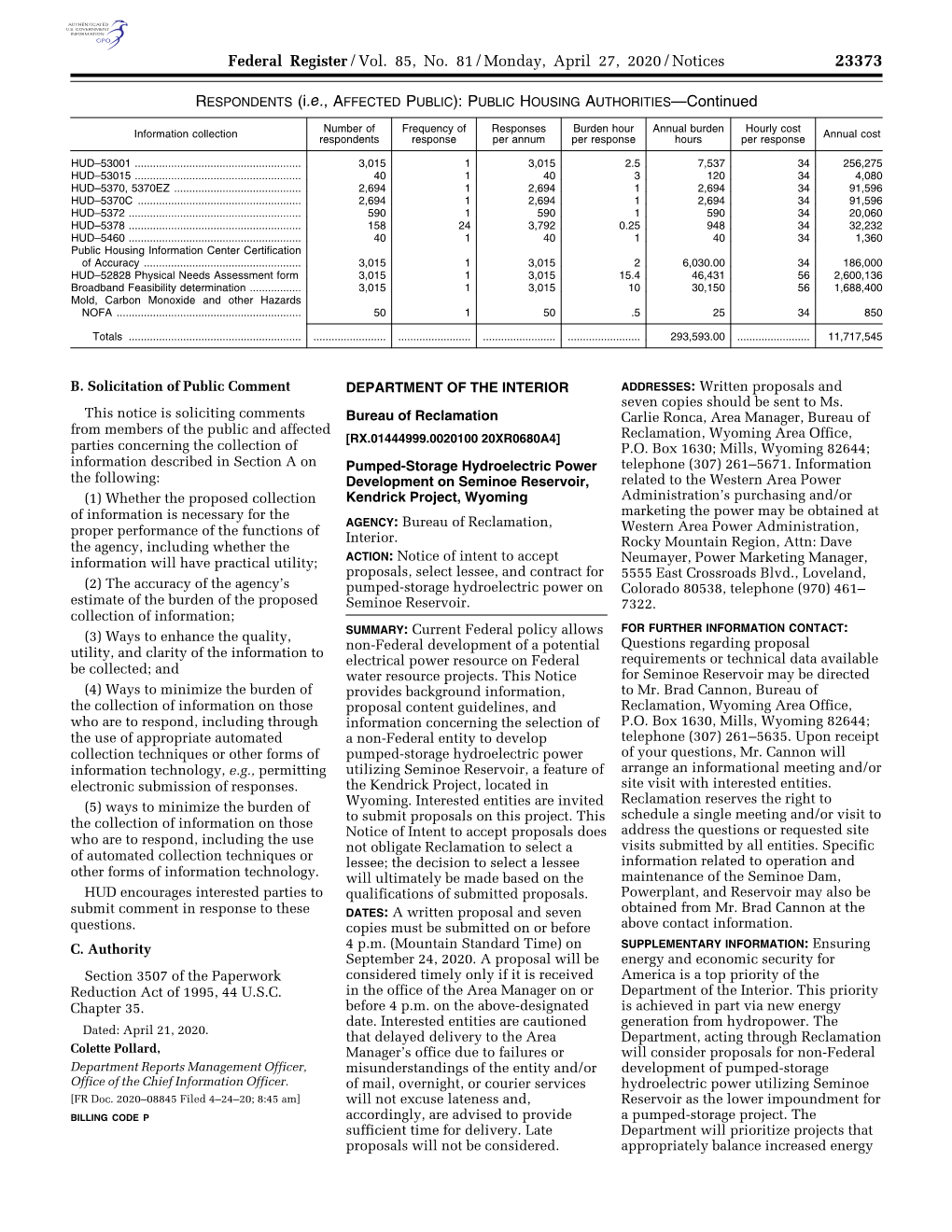 Federal Register/Vol. 85, No. 81/Monday, April 27, 2020/Notices