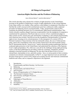 All Things in Proportion? American Rights Doctrine and the Problem Of