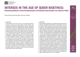 INTERSEX in the AGE of QUEER BIOETHICS: 1–2/2018 Recommendations on the Fundamentals of Ovotestes Interventions for Intersex Youth