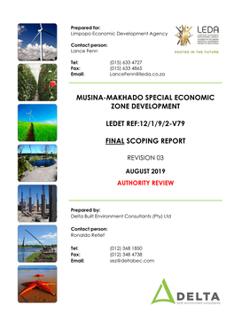 Musina-Makhado Special Economic Zone Development Ledet Ref:12/1/9/2