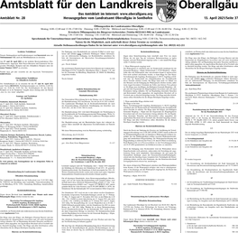 Amtsblatt Für Den Landkreis Oberallgäu