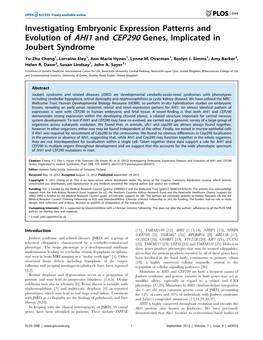 Investigating Embryonic Expression Patterns and Evolution of AHI1 and CEP290 Genes, Implicated in Joubert Syndrome