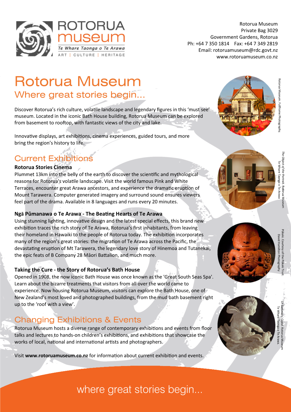 Rotorua Museum Private Bag 3029 Government Gardens, Rotorua Ph: +64 7 350 1814 Fax: +64 7 349 2819 Email: Rotoruamuseum@Rdc.Govt.Nz