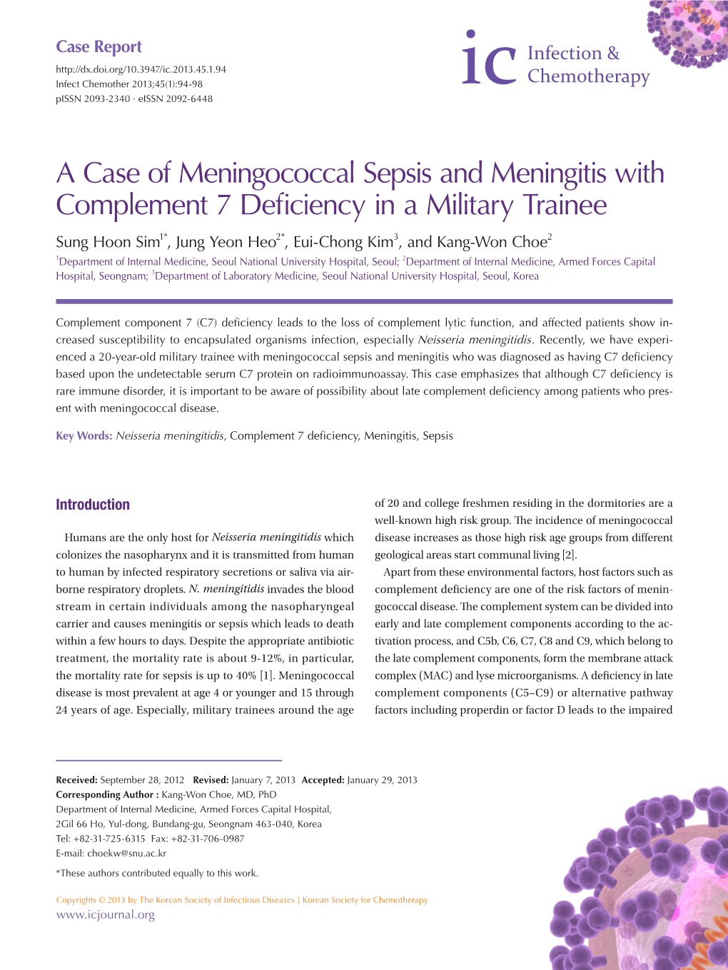 A Case of Meningococcal Sepsis and Meningitis with Complement 7