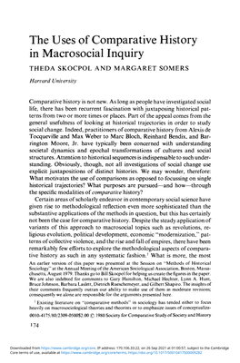 The Uses of Comparative History in Macrosocial Inquiry THEDA SKOCPOL and MARGARET SOMERS