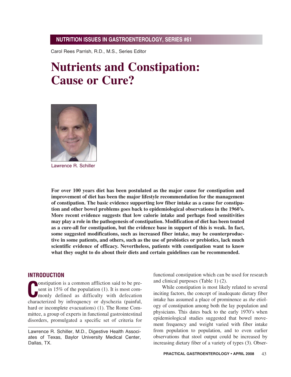 Nutrients and Constipation: Cause Or Cure?