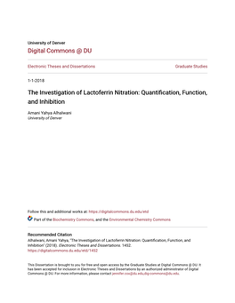 The Investigation of Lactoferrin Nitration: Quantification, Unction,F and Inhibition