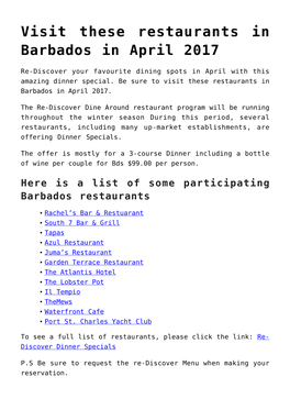 Visit These Restaurants in Barbados in April 2017,ICC Schedule for West