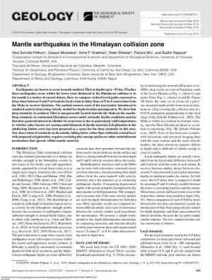 Mantle Earthquakes in the Himalayan Collision Zone Vera Schulte-Pelkum1, Gaspar Monsalve2, Anne F