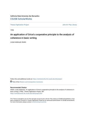 An Application of Grice's Cooperative Principle to the Analysis of Coherence in Basic Writing
