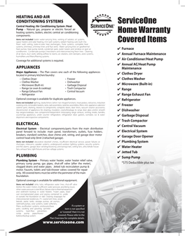 Serviceone Home Warranty Covered Items